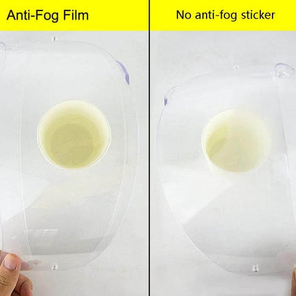 Clear Riding Anti Fog Film Lens Sticker For K1 K3Sv K5 Studded Helmet 31.5x9.8cm - comparison image showing anti-fog film vs no sticker