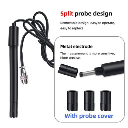 Portable Dissolved Oxygen Meter for Aquaculture Water Testing - split probe design with metal electrode and probe covers for pond and tank monitoring