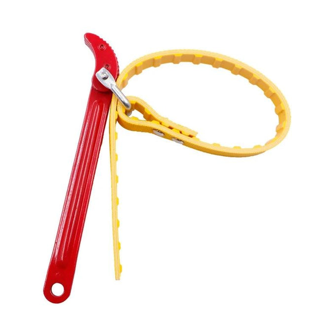 12 Inch Universal Water Purifier Belt Wrench For Home Maintenance - carbon steel belt wrench with yellow plastic strap and red handle for tight purifier housings
