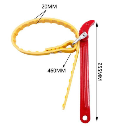 Alt Tag: 12 Inch Universal Water Purifier Belt Wrench For Home Maintenance carbon steel belt wrench with plastic finish, 255mm handle and 460mm strap