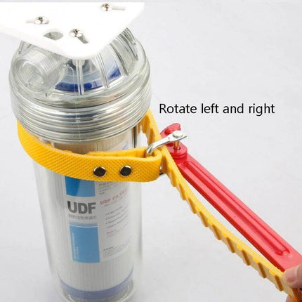 12 Inch Universal Water Purifier Belt Wrench For Home Maintenance tightening clear purifier housing with yellow strap and red handle