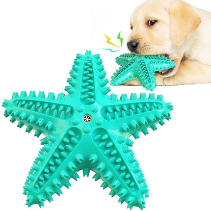 Starfish Voice Dog Toy for Everyday Play and Teeth Cleaning - teal starfish chew toy with textured bristles and puppy chewing