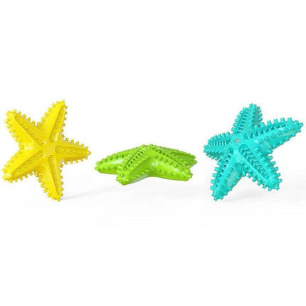 Starfish Voice Dog Toy for Everyday Play and Teeth Cleaning - yellow green teal textured chew toys for dental care and play