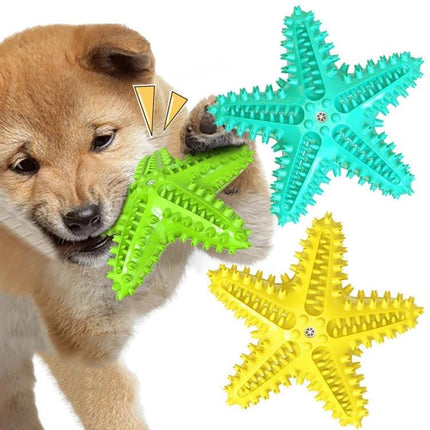 Starfish Voice Dog Toy for Everyday Play and Teeth Cleaning - green starfish chew toy with puppy promoting dental care and interactive play