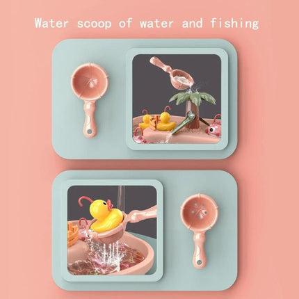 Water Fishing Toy Set for Children's Summer Play Activities - pink scoops and floating rubber duck toys in kiddie water play set