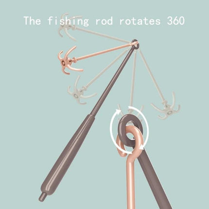 Water Fishing Toy Set for Children's Summer Play Activities showing a 360° rotating fishing rod and claw hook demo