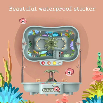 Water Fishing Toy Set for Children's Summer Play Activities with colorful floating fish, rods, and waterproof sticker play scene