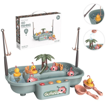 Water Fishing Toy Set for Children's Summer Play Activities - kids fishing game with floating ducks, poles and scoop for backyard or beach play