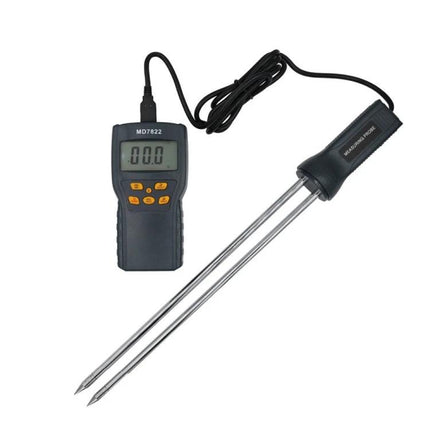 Digital Grain Moisture Tester with Long Probe for Farm Use - handheld meter with long twin stainless probes for measuring wheat rice corn moisture