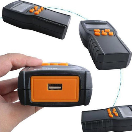Digital Grain Moisture Tester with Long Probe for Farm Use handheld meter with orange buttons and USB port for field grain moisture checks