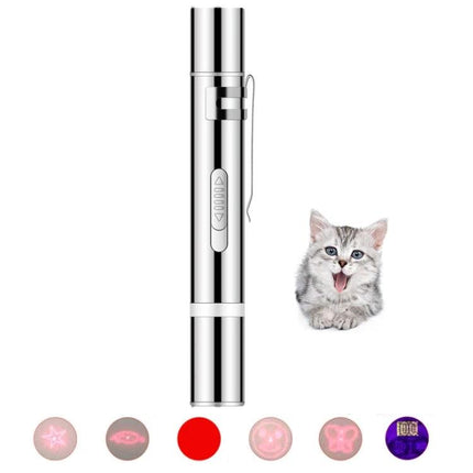 Fun Laser Stick Toy for Cats During Home Play Sessions - compact multi-light laser pointer with red laser, white flashlight, purple UV and playful cat image