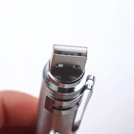 Fun Laser Stick Toy for Cats During Home Play Sessions compact silver USB laser pointer with clip shown close-up