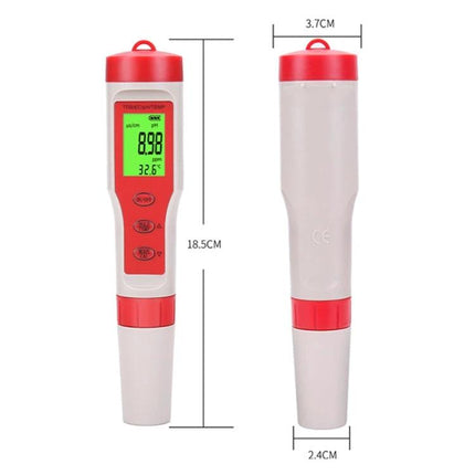 Portable 4-in-1 Device for Water Quality Testing and Monitoring handheld tester showing pH, TDS, EC and temperature readings