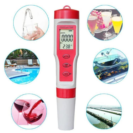 Portable 4-in-1 Device for Water Quality Testing and Monitoring handheld tester measuring pH TDS EC and temperature for pools aquariums and drinking water
