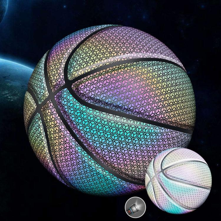 Balón de baloncesto holográfico reflectante con forma de estrella arcoíris n.º 7 para jugar de noche