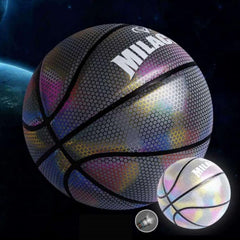 Balón de baloncesto holográfico reflectante con forma de estrella arcoíris n.º 7 para jugar de noche