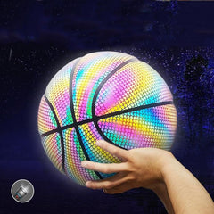 Balón de baloncesto holográfico reflectante con forma de estrella arcoíris n.º 7 para jugar de noche