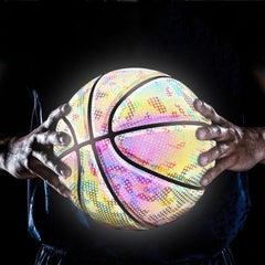 Balón de baloncesto holográfico reflectante con forma de estrella arcoíris n.º 7 para jugar de noche