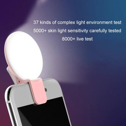 Compact LED Light for Daily Phone Photos and Social Media clipped-on phone ring light boosting indoor and outdoor portraits