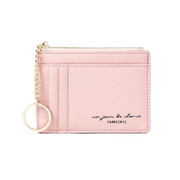 Zippered PU Leather Mini Coin Purse and Keychain with Card Slots