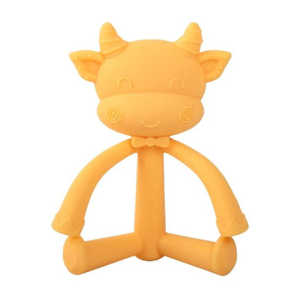 Three-Dimensional Cartoon Silicone Baby Teether for Soothing Gums - yellow cow-shaped silicone teether for babies 3+ months, lightweight 10x8x4.3cm, safe chew toy