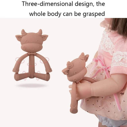 Three-Dimensional Cartoon Silicone Baby Teether for Soothing Gums - brown silicone cow teether, lightweight safe 10x8x4.3cm for babies 3+ months