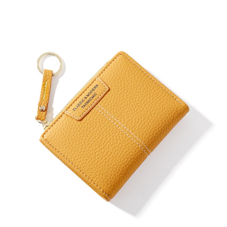 928666 Multi-Card Keychain Coin Purse Short Ladies Wallet, Yellow, Red, Blue, Brown, Black