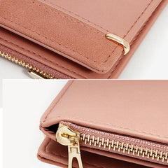 Frosted PU Leather Multi-Card Zipper Wallet for Women - Compact Coin Purse with Buckle Closure