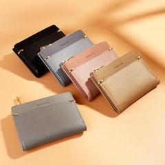 Frosted PU Leather Multi-Card Zipper Wallet for Women - Compact Coin Purse with Buckle Closure