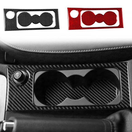 Cup Holder Frame And Cup Mat Sticker For Skoda Octavia Carbon Fiber installed in black carbon fiber cup holder area protecting against spills and scuffs