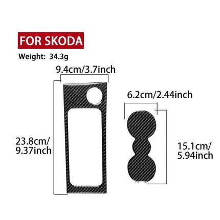 Cup Holder Frame And Cup Mat Sticker For Skoda Octavia Carbon Fiber - real carbon fiber cup holder trim and mat, dimensions labeled