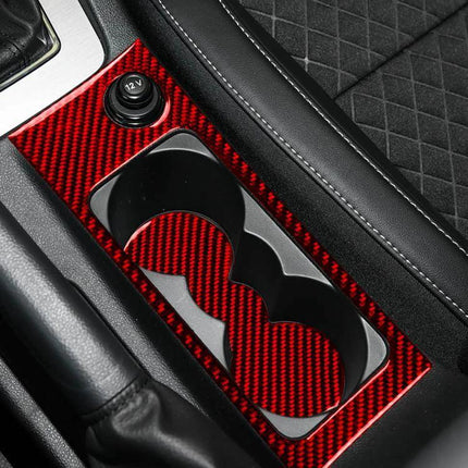 Cup Holder Frame And Cup Mat Sticker For Skoda Octavia Carbon Fiber in red real carbon fiber finish protecting cup area and enhancing interior look
