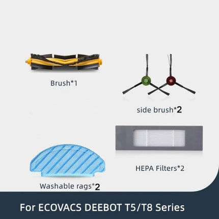 Replacement Accessories for Ecovacs Deebot T8 AIVI Robot Vacuum replacement brush, 2 side brushes, 2 HEPA filters, 2 washable rags