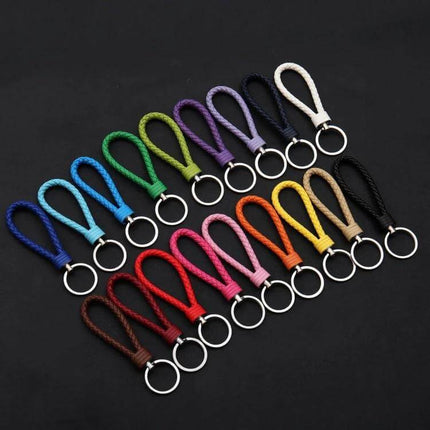 Woven Leather Cord Keychain, 13x3.2 Cm, Everyday Key Ring - braided PU rope keychain set in assorted colors with corrosion-resistant iron rings