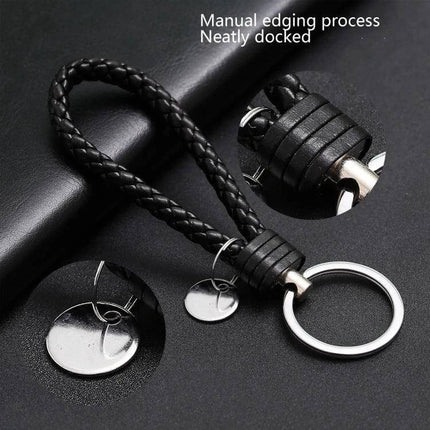Woven Leather Cord Keychain, 13x3.2 Cm, Everyday Key Ring - braided PU rope with corrosion-resistant iron ring, manual edging, compact key organizer