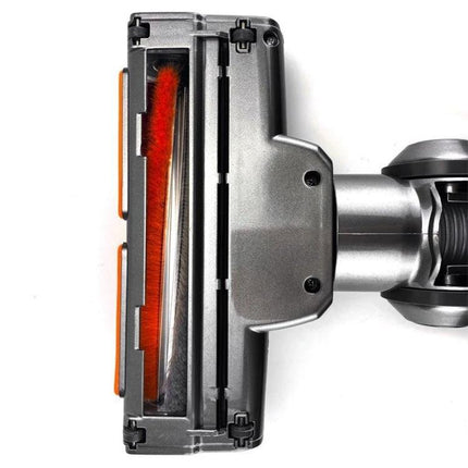 Dyson Compatible Electric Brush Head for Home Floor Cleaning showing silver brush head with orange bristles for small-area mopping and vacuuming