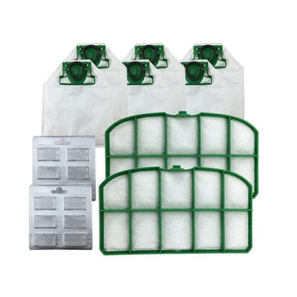 Vorwerk Vacuum Cleaner Replacement Bags and Filters Set - six white dust bags with green filters for VK2002 vacuum maintenance