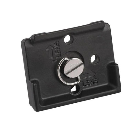 Quick Release Plates for Attaching Cameras to Manfrotto Tripods black aluminum camera plate with locking screw for quick swaps