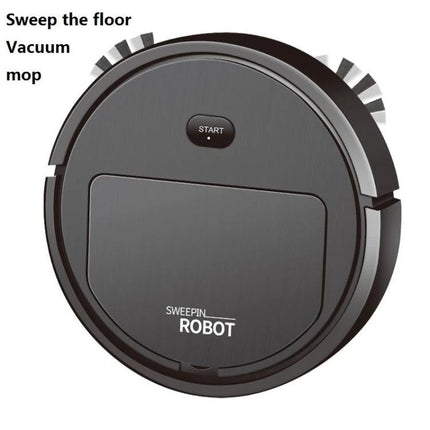 Automatic Black Sweeping Robot for Household Cleaning compact black plastic design vacuum mop robot navigating around furniture for tile and wood floors