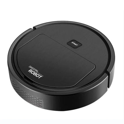 Automatic Black Sweeping Robot for Household Cleaning compact black robot vacuum for tile and wood floors, obstacle-aware, durable plastic design