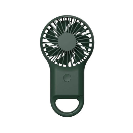 Compact Portable Handheld Mini Fan with USB Charging and LED Lights - dark green lightweight pocket fan with ring handle and single-button control