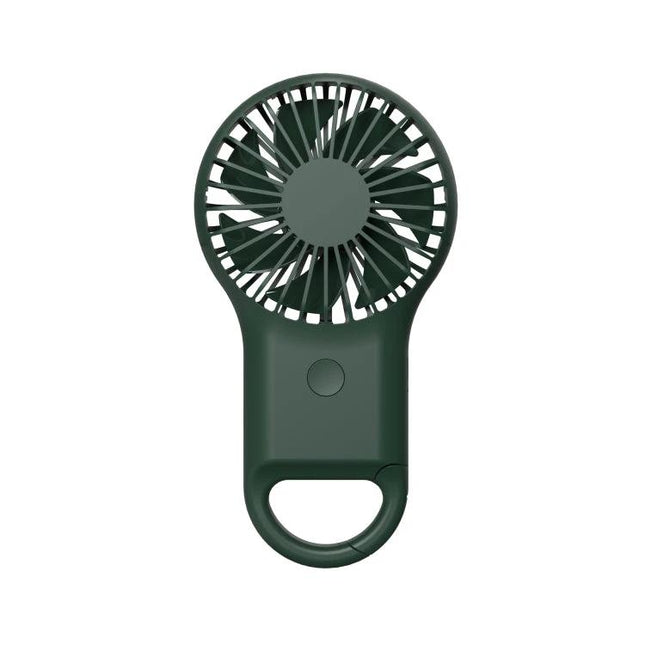 Compact Portable Handheld Mini Fan with USB Charging and LED Lights - dark green lightweight pocket fan with ring handle and single-button control