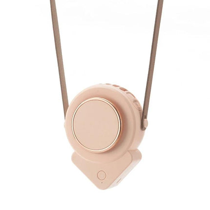 Compact USB-Powered Hanging Neck Fan for Outdoor Activities in blush pink, hands-free portable design with adjustable settings