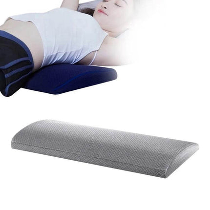Lumbar Support Pillow For Sleep During Pregnancy Blue shown supporting an expectant person’s lower back on bed with memory foam core