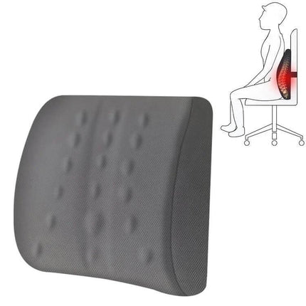 Lumbar Cushion For Office And Car Memory Foam Back Support gray ergonomic lumbar pillow showing contour and illustration of seated back support
