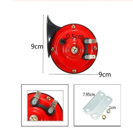 110dB 12V Snail Speaker Pair for Motorcycle and Car Waterproof 30W — red 9x9cm waterproof horn, 30W 12V loud clear sound, rustproof durable design