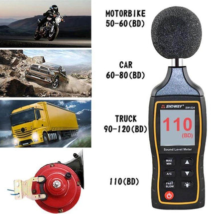 110dB 12V Snail Speaker Pair for Motorcycle and Car Waterproof 30W shown with sound level meter and vehicle applications
