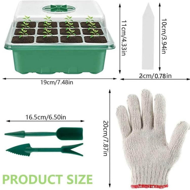11 Piece Seedling Cultivation Tools Set for Home Gardening with plastic nursery box, seedling tray, hand tools and gloves (compact dimensions)