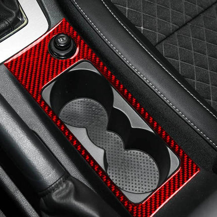 Cup Holder Trim Sticker for 2017-2021 Skoda Octavia Left or Right Hand Drive - red carbon fiber cup holder trim installed