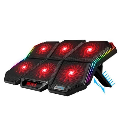 Coolcold RGB Laptop Cooling Base with Six Adjustable Fans - six-fan RGB cooling pad elevating laptop for gaming/study, adjustable angle, red LED fans